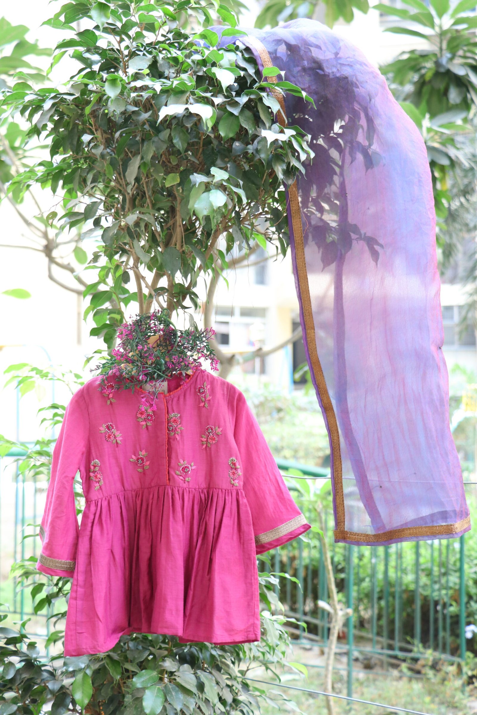 HAND EMBROIDERED COTTON SILK DUPATTA WITH LACE