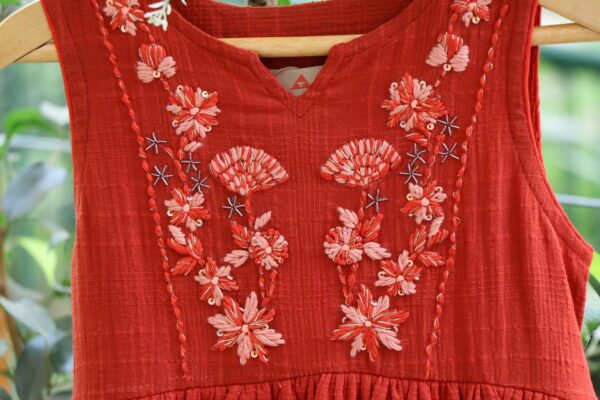 HAND EMBROIDERED COTTON DOBBY DRESS