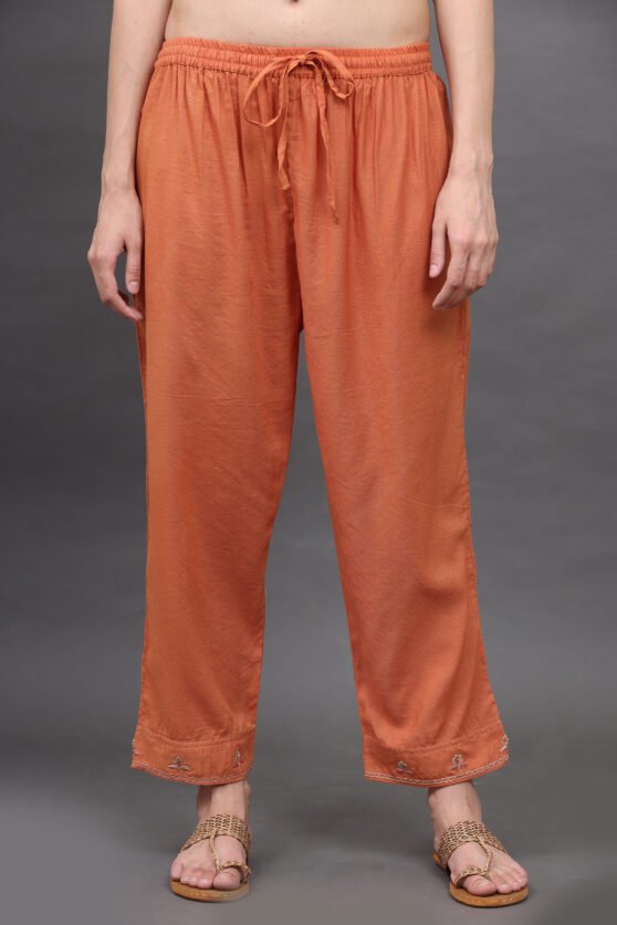 TWILL HAND EMBROIDERED PANTS