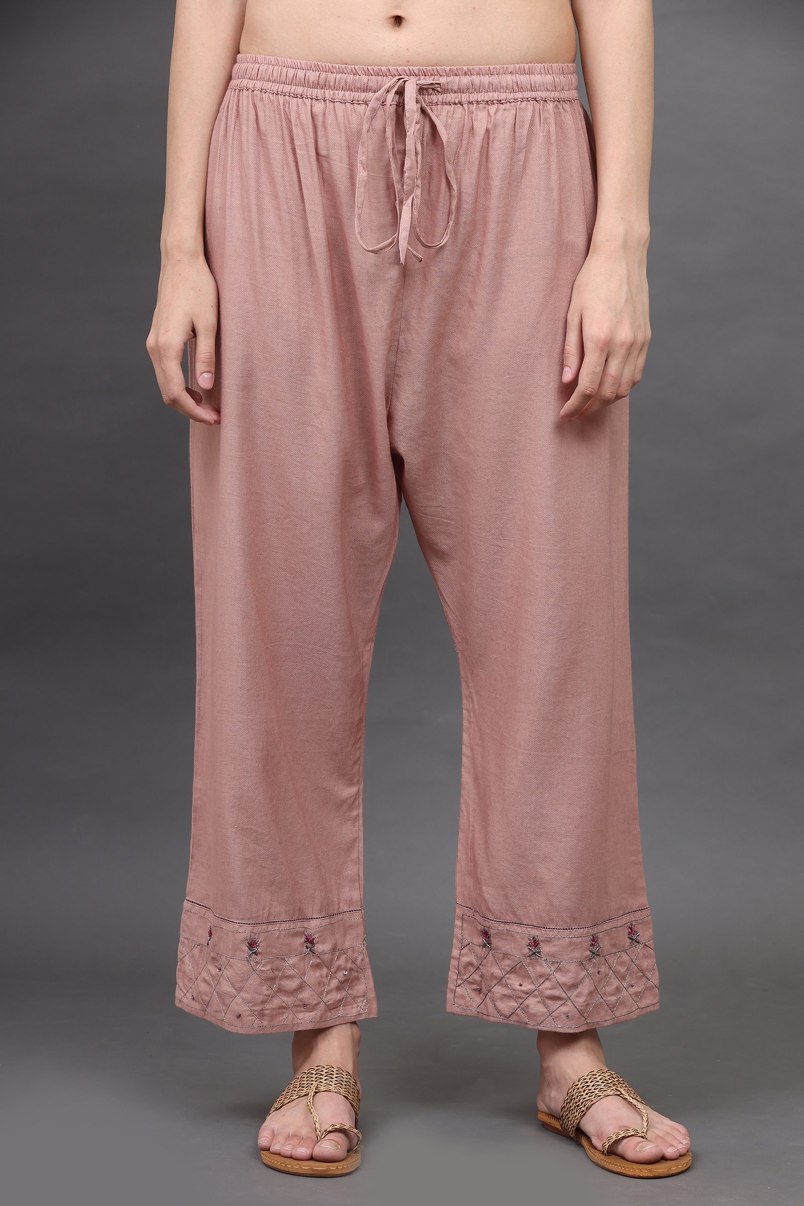 OLD ROSE AARI/ZARDOZI HAND EMBROIDERED PANTS