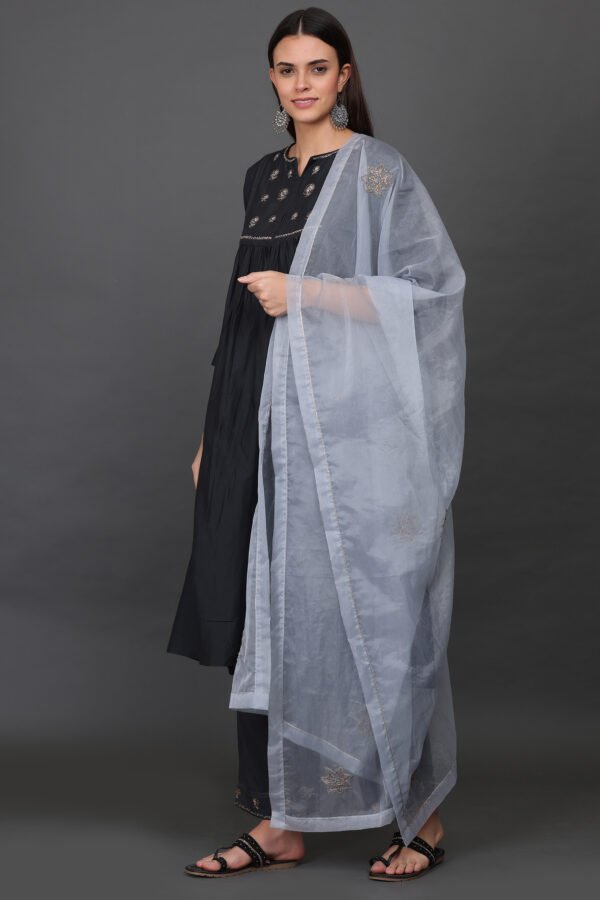 hand embroidered KURTA, PANTS, DUPATTA WITH ZARI DETAILING SETof3
