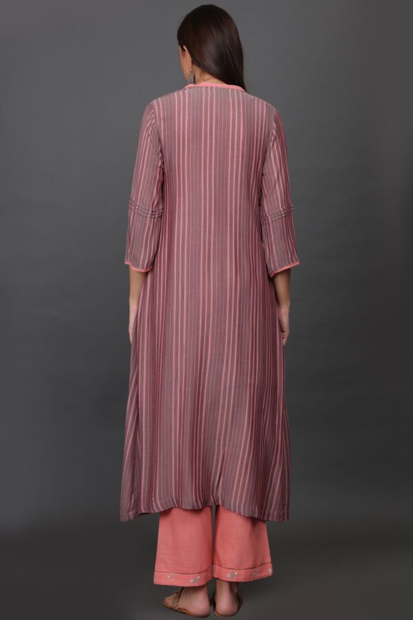 STRIPED HAND EMBROIDERED A LINE KURTA