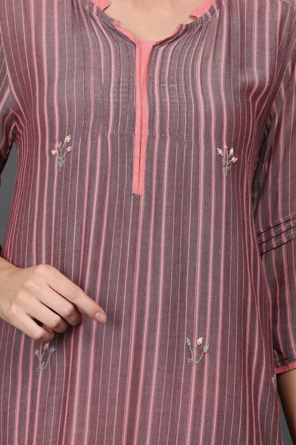 STRIPED HAND EMBROIDERED A LINE KURTA