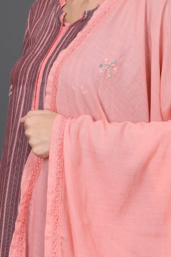 CORAL COTTON SILK HAND EMBROIDERED DUPATTA