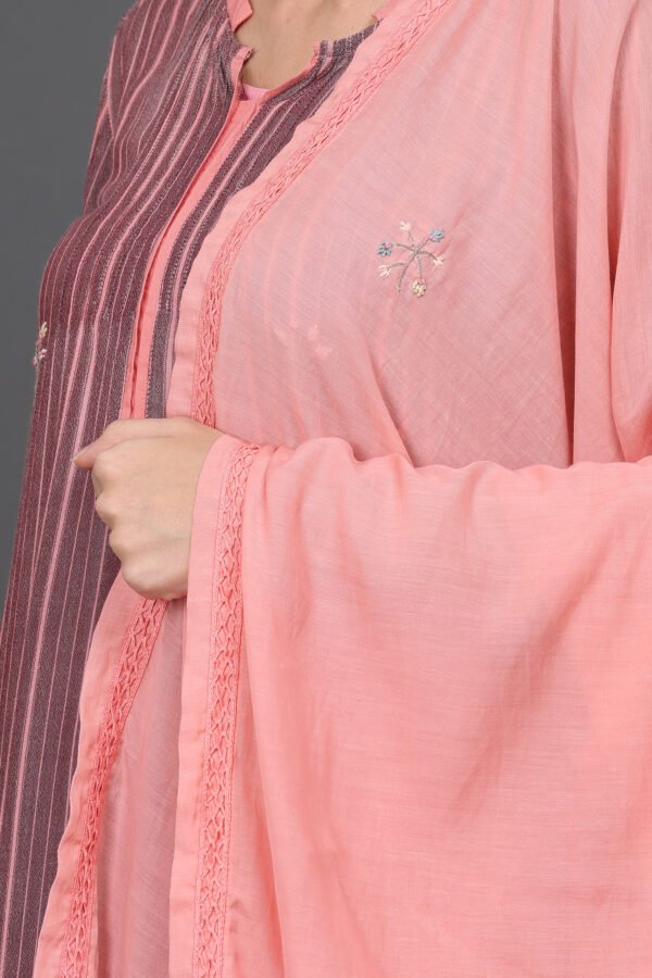 CORAL COTTON SILK HAND EMBROIDERED DUPATTA