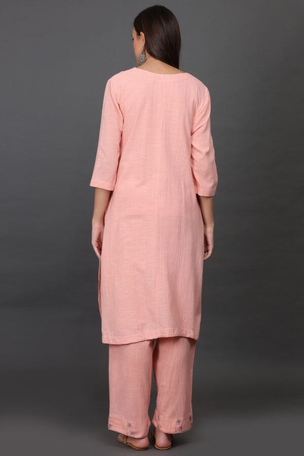 COTTON SLUB PINK HAND EMBROIDERED PANTS