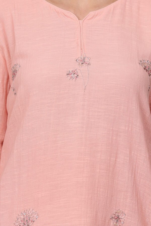 CORAL PINK HAND EMBROIDERED A LINE KURTA