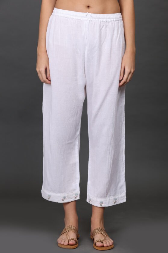 COTTON JACQUARD HAND EMBROIDERED PALAZO