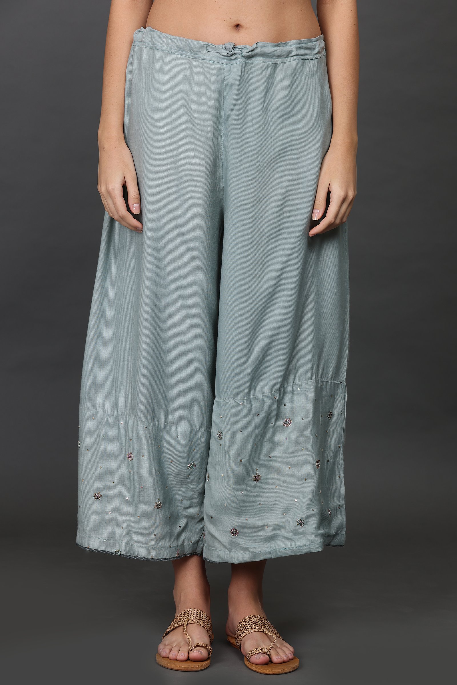 LIGHT TWILL HAND EMBROIDERED FARSHI PALAZO