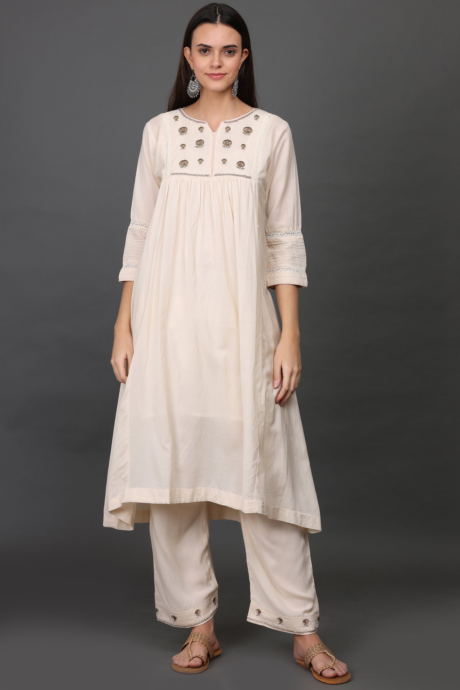 Cotton Silk hand embroidered KURTA