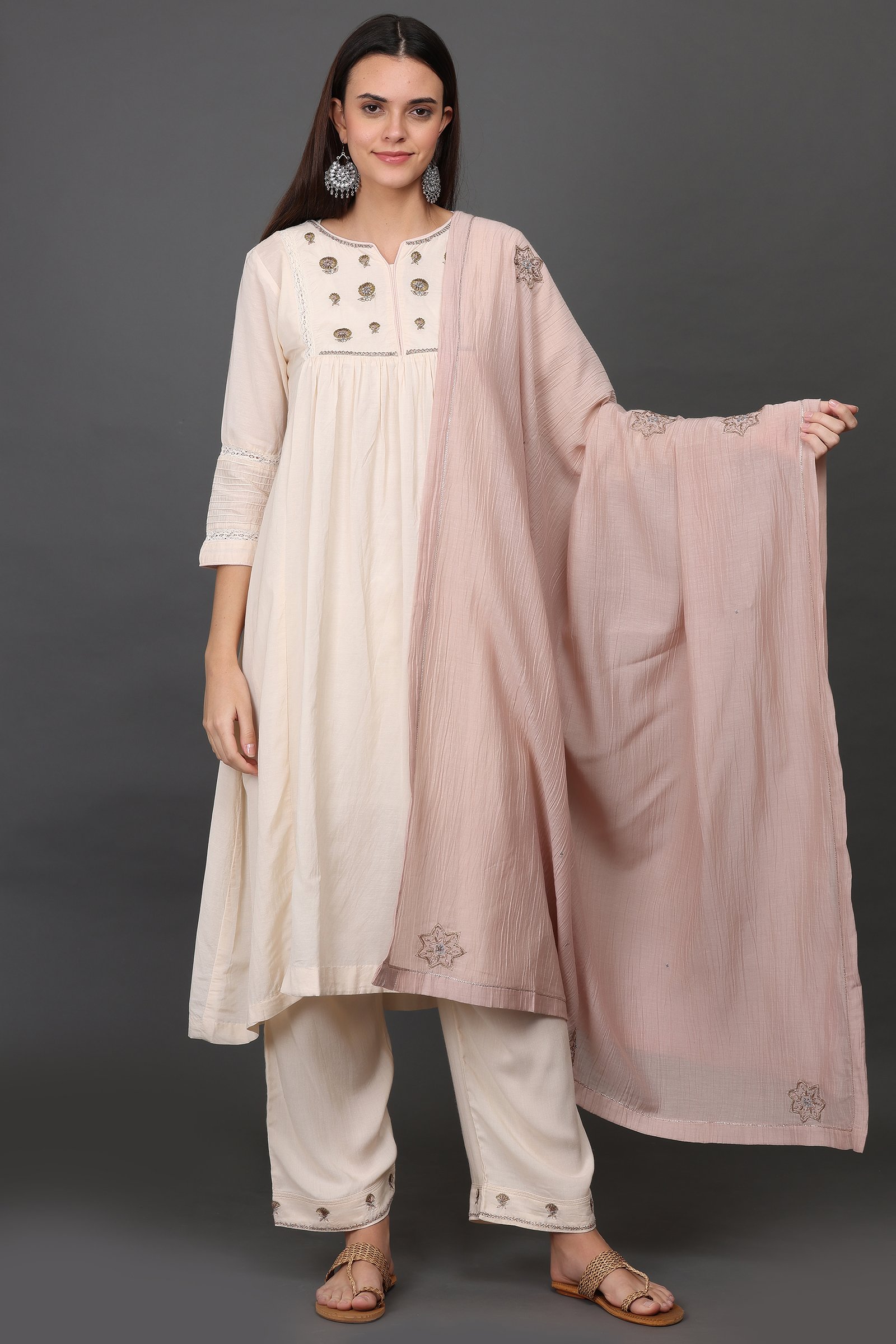 ANTIQUE ZARDOZI HAND EMBROIDERED KURTA, PANT & DUPATTA(SET of 3)