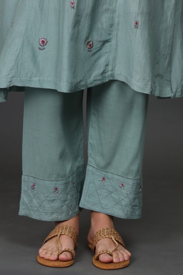 COTTON SILK HAND EMBROIDERED A LINE KURTA , PANTS & DUPATTA (SET OF 3)