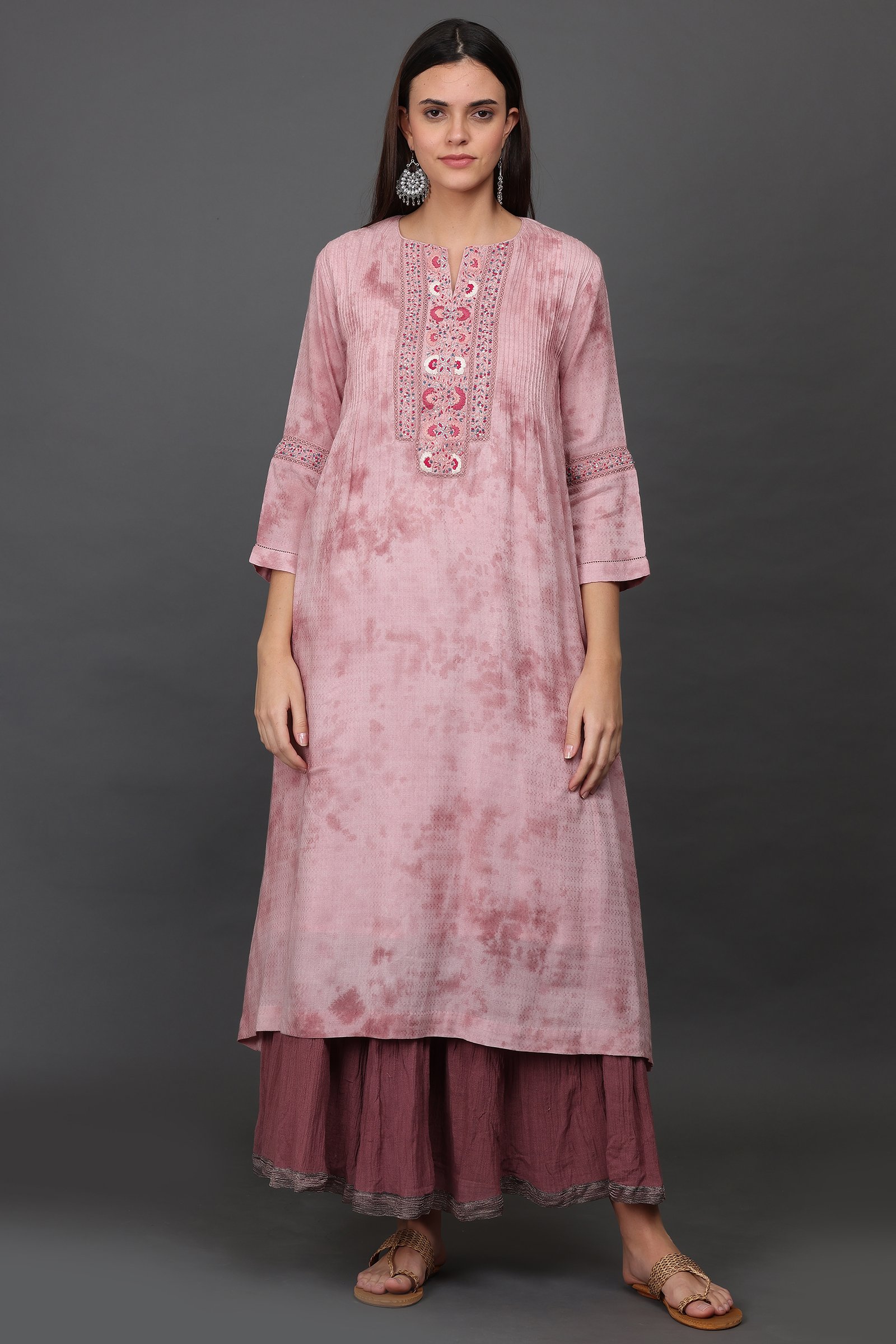 COTTON JACQUARD HAND EMBROIDERED A LINE KURTA