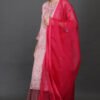 0G3A9397 Cotton jacqard tie dyed delicate aari, zardozi hand embroidered a line kurta with pintucks detailing, pant & dupatta (set of 3)