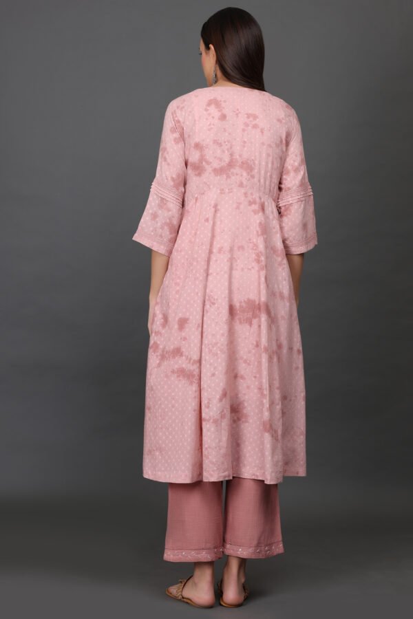 0G3A9402 Cotton dobby delicate aari/zardozi hand embroidered tied dye kurta with pintucks detailing, PANT & DUPATTA (SET of 3)