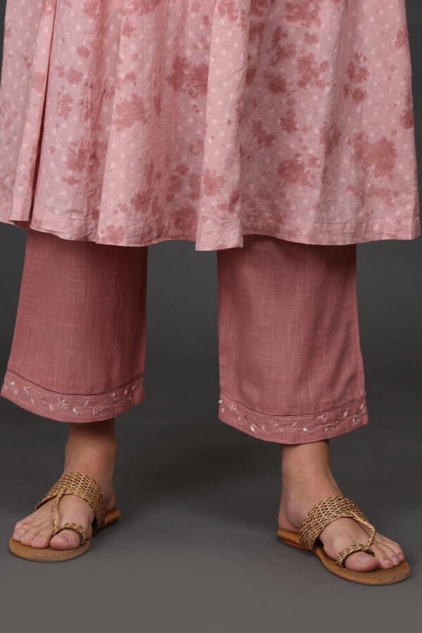 0G3A9407 Cotton dobby delicate aari/zardozi hand embroidered tied dye kurta with pintucks detailing, PANT & DUPATTA (SET of 3)