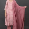 0G3A9408 Cotton dobby delicate aari/zardozi hand embroidered tied dye kurta with pintucks detailing, PANT & DUPATTA (SET of 3)