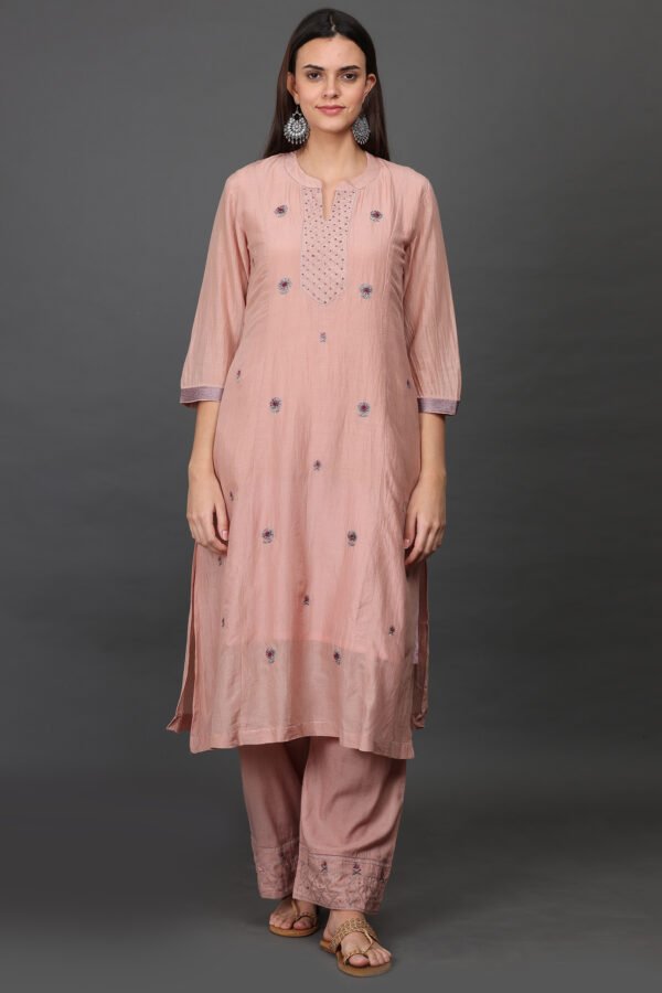 ALL OVER HAND EMBROIDERED A LINE KURTA, PANT & DUPATTA (Set of 3)