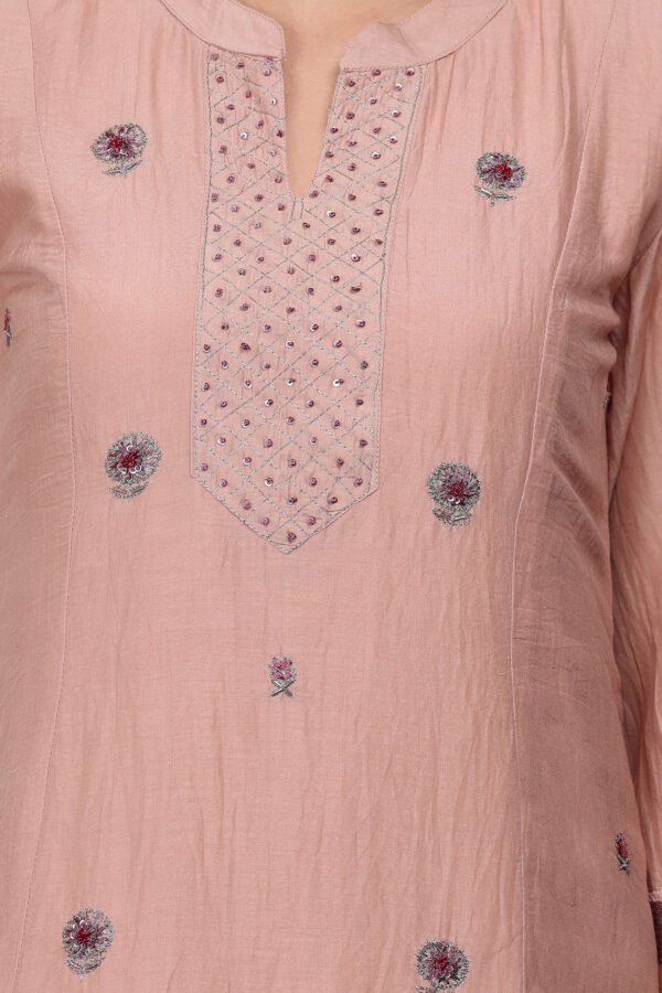 ALL OVER HAND EMBROIDERED A LINE KURTA, PANT & DUPATTA (Set of 3)