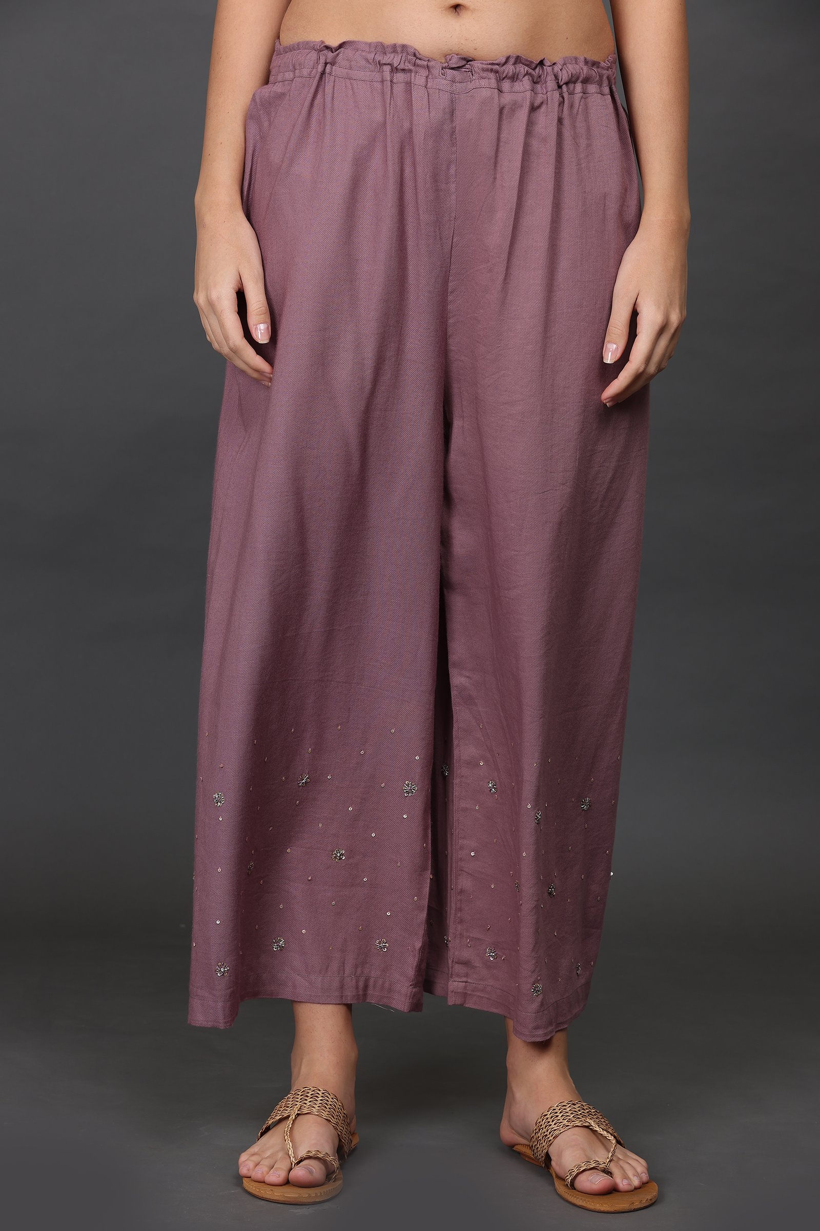 TWILL ANTIQUE HAND EMBROIDERED FARSHI PALAZO