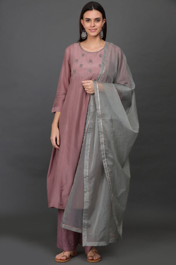 COTTON SILK, TWILL ANTIQUE, ORGANZA KURTA HAND EMBROIDERED (SET of 3)