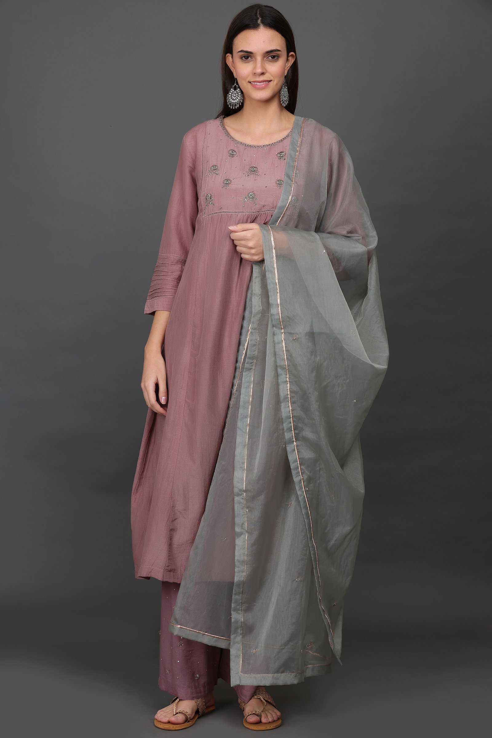 COTTON SILK, TWILL ANTIQUE, ORGANZA KURTA HAND EMBROIDERED (SET of 3)