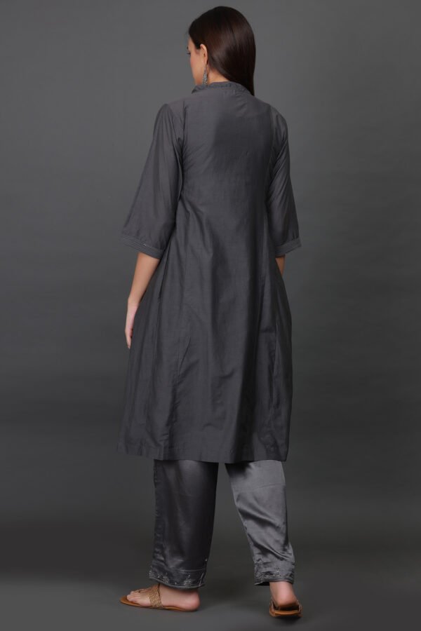 0G3A9462 Silk hand zardozi hand embroidered kurta with pockets, Dupatta & (Pants set of 3)