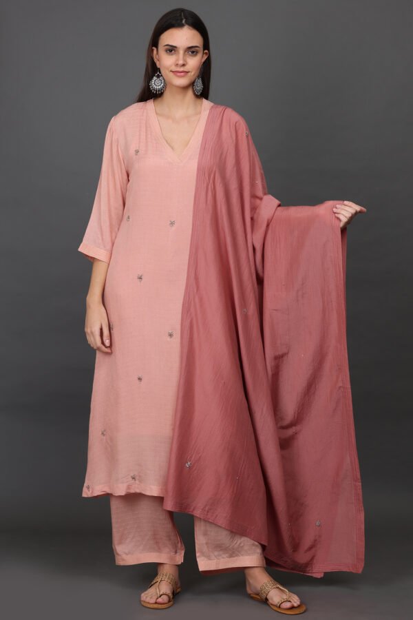 DOBBY PALAZO WITH ZARI DETAIL, PANT & DUPATTA(Set of 3)