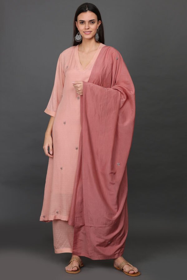 DOBBY PALAZO WITH ZARI DETAIL, PANT & DUPATTA(Set of 3)