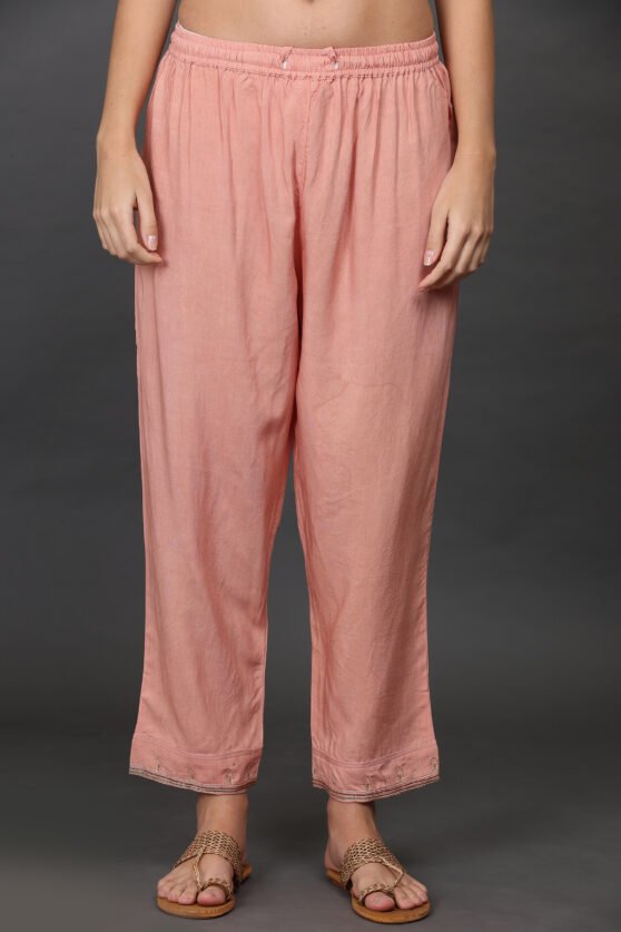 COTTON HAND EMBROIDERED PANTS