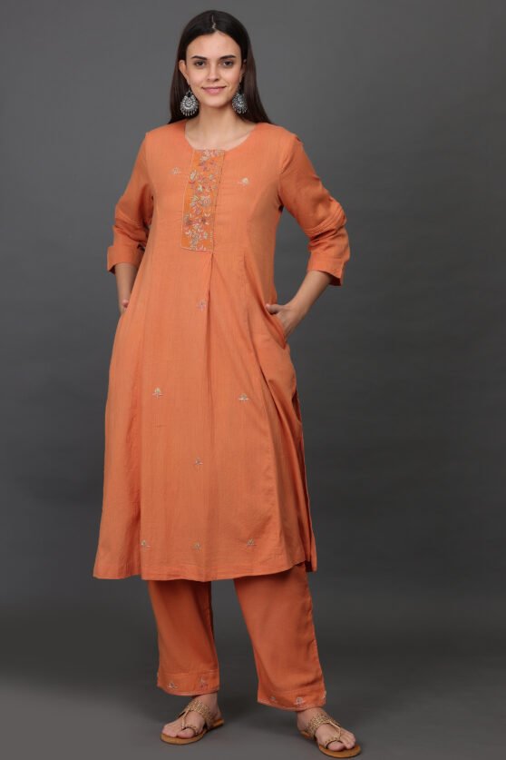 COTOTN SILK  ZARDOZI HAND EMBROIDERED KURTA