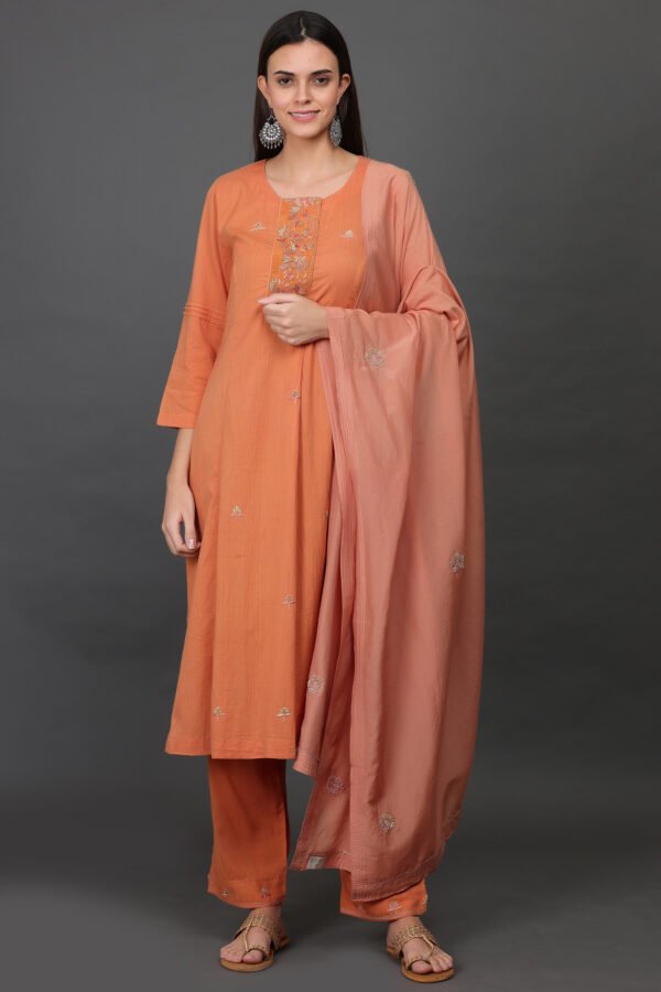 COTOTN SILK  ZARDOZI HAND EMBROIDERED KURTA , PANT & DUPATTA (SET OF 3)