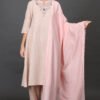 0G3A9569 COTOTN LINEN V NECK HAND EMBROIDERED A LINE KURTA, PANT & DUPATTA(SETof3)