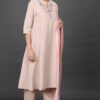 0G3A9573 COTOTN LINEN V NECK HAND EMBROIDERED A LINE KURTA, PANT & DUPATTA(SETof3)