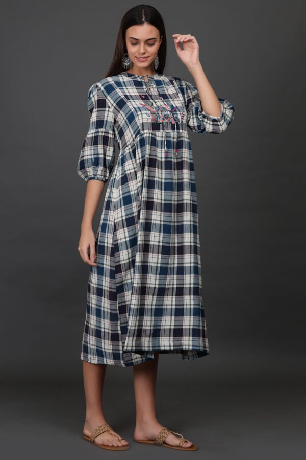 HAND EMBROIDERED CHECKERED  DRESS